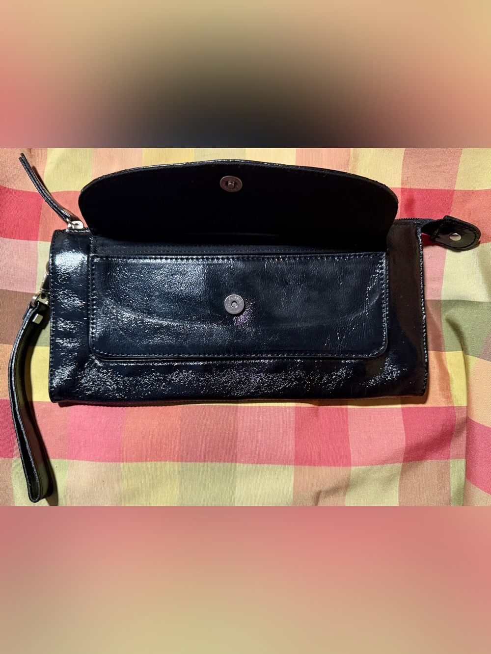 Talbots Black Quilted Patent Leather Clutch Wallet - Picture 3 of 12